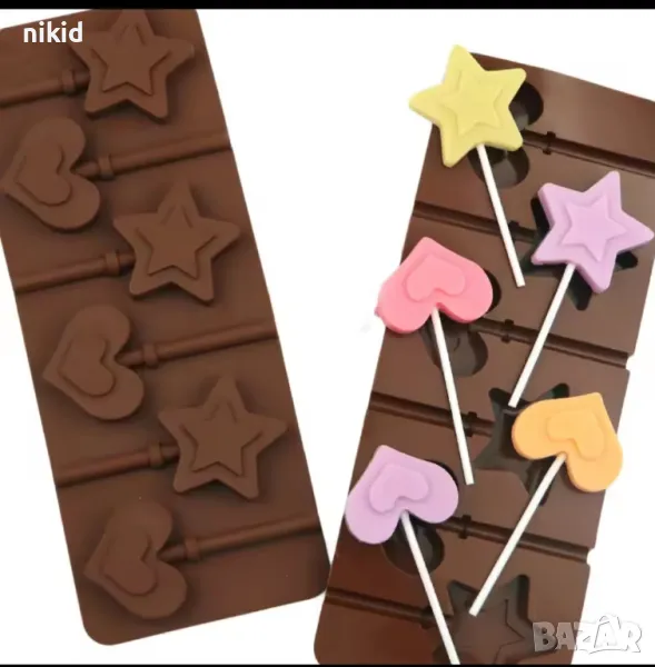 Сърце Звезда релеф силиконов молд форма за направа на близалки на клечка декор торта фондан шоколад, снимка 1