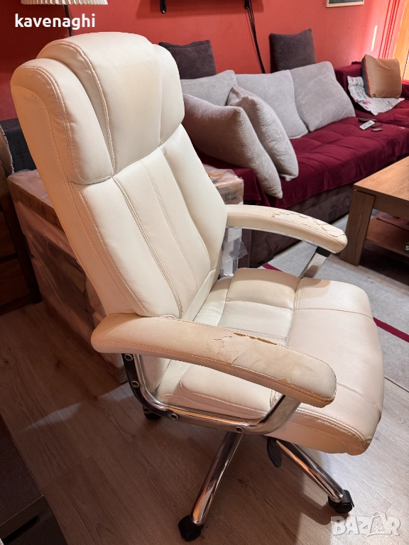 Продавам: Президентски офис стол - бяла кожа, снимка 1