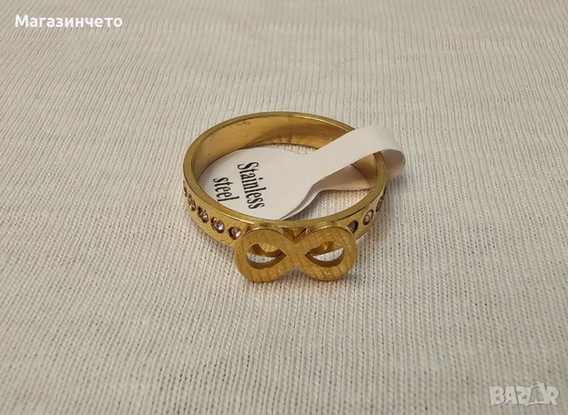 Дамски пръстен от медицинска стомана с камъни цирконии Безкрайност, снимка 1