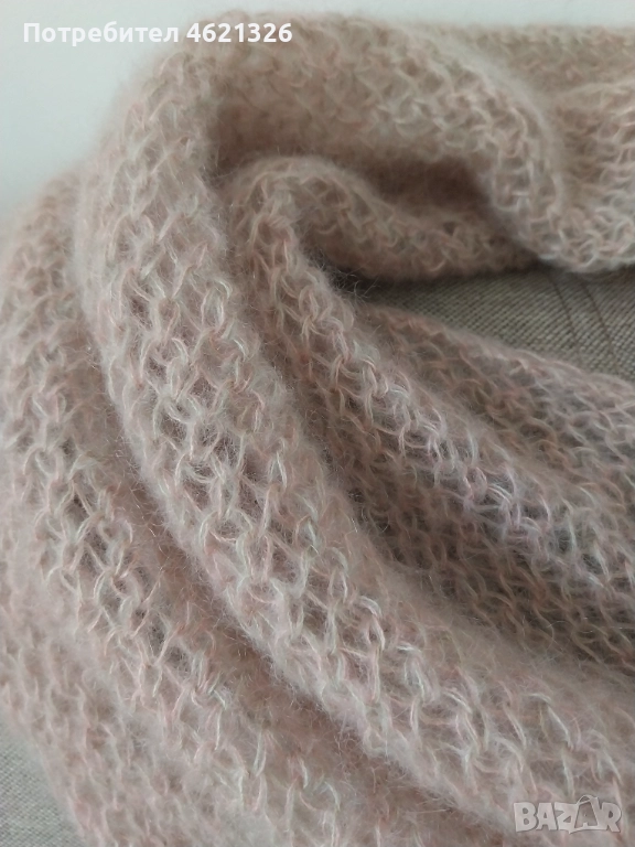 Шал наметка, 65/175 см, копринен мохер, ръчна изработка, нов, лек и топъл,роза и салвия, огледалце, снимка 1