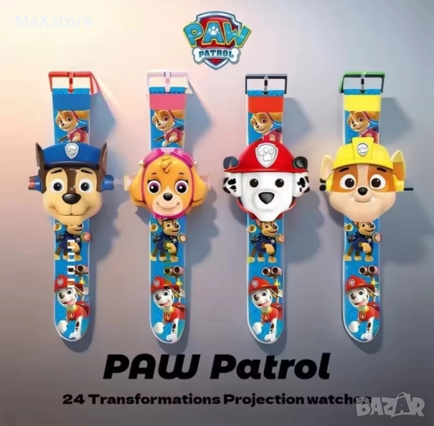 Paw patrol Чейс Скай Рабъл Маршал Детски часовник с прожектор , снимка 1