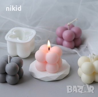 3D Кубче 4 топчета buble силиконов молд форма фондан гипс свещ шоколад, снимка 1