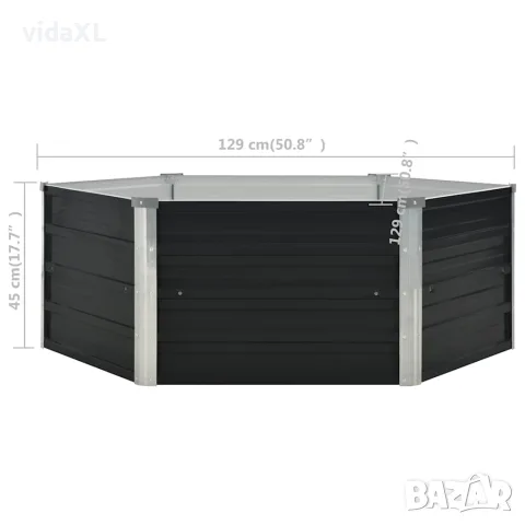 vidaXL Повдигната леха, антрацит, 129x129x45 см, поцинкована стомана, снимка 5 - Саксии и кашпи - 56147574