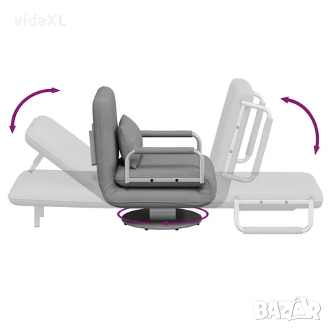 vidaXL Въртящ се разтегателен фотьойл, светлосив, текстил, снимка 8 - Дивани и мека мебел - 56146397