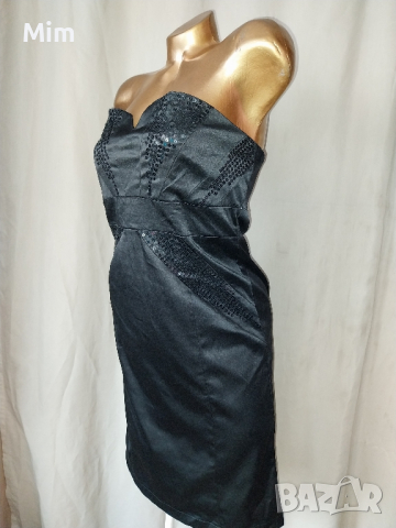 L Черна сатенена рокля с пайети , снимка 8 - Рокли - 44802406