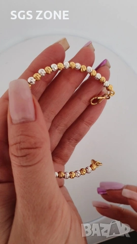 Сребърна гривна от Италия с бял родий и позлатено покритие, снимка 4 - Гривни - 53094820