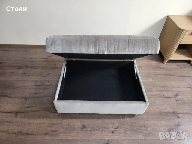 Бежова табуретка от плат с функция ракла, снимка 6 - Дивани и мека мебел - 53868748