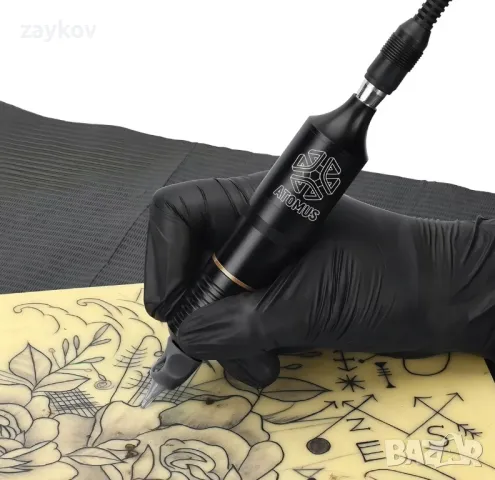 Черна писалка за татуировки Atomus 10200rmp, снимка 3 - Друга електроника - 48456503