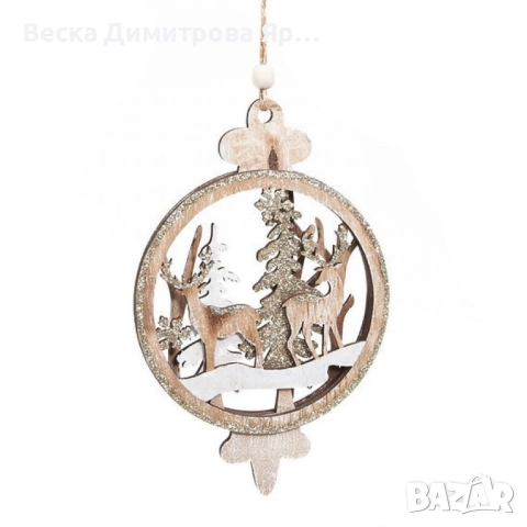 Дървена украса със северни елени за елха, снимка 5 - Декорация за дома - 52301915