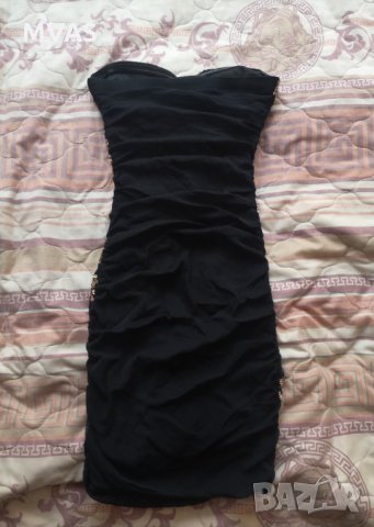  Черна къса рокля Tally Weijl XS със златно парти рокля , снимка 2 - Рокли - 32919092