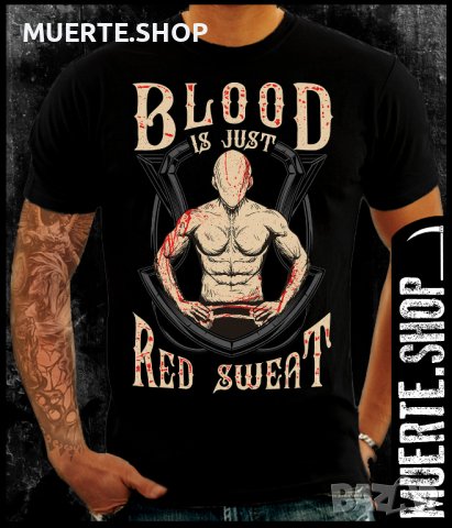 Черна тениска с щампа BLOOD IS RED SWEAT, снимка 1 - Тениски - 40940349
