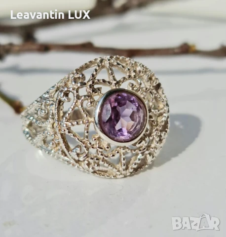 Сребърен пръстен с Аметист 5970, снимка 3 - Пръстени - 50877413