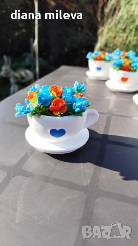 Сладурски чашки с нежни цветлета в синьо и оранжево!!, снимка 8 - Декорация за дома - 52934862