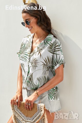 Дамска риза с къс ръкав и тропически принт, снимка 12 - Ризи - 40518129