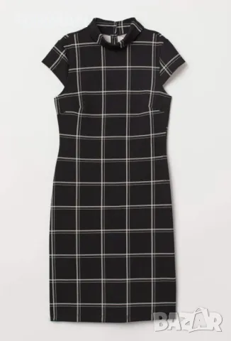 ЕЛЕГАНТНА черна рокля на бяло каре висока яка, снимка 2 - Рокли - 48341467
