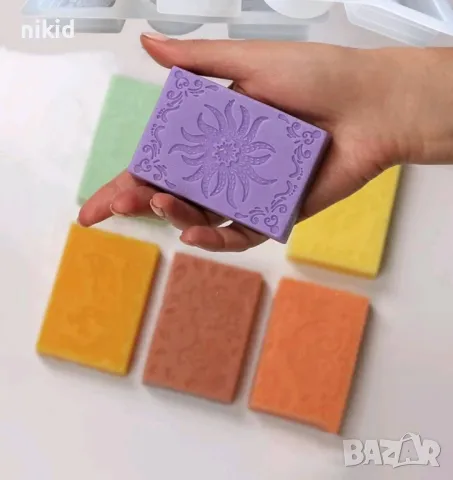 6 декорирани правоъгълник и овал дълбок калъп силиконов молд форма за фондан гипс сапун, снимка 7 - Форми - 31542944