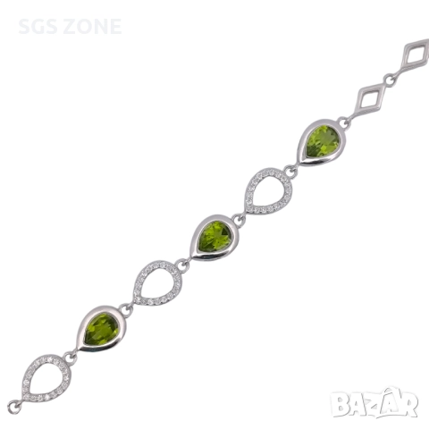 СРЕБЪРНА ГРИВНА С ПЕРИДОТИ, снимка 2 - Гривни - 52295912