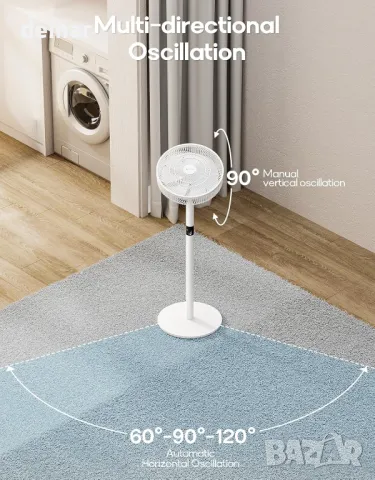 MYCARBON Вентилатор на стойка 23W, 12 скорости с дистанционно, регулируема височина, 3D осцилация, снимка 5 - Вентилатори - 50399729