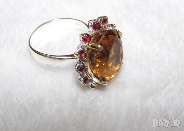 925 сребърен пръстен с красив цитрин подходящ за подарък, снимка 4 - Пръстени - 51736088