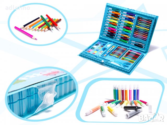 Художествен комплект за рисуване в куфар, 86 елемента, син, снимка 3 - Рисуване и оцветяване - 34470860