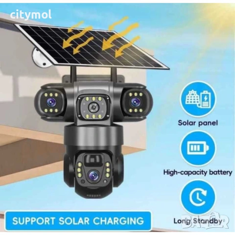 4G Тройна соларна камера – 12MP, SIM, нощно виждане, двупосочна аудио, проследяване, снимка 5 - IP камери - 53334834