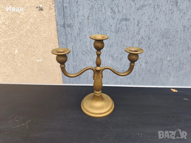 масивен месингов свещник 3ка 