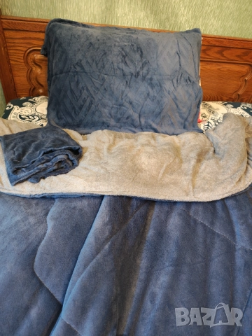 Нов Комплект от 3 части  кадифен дебел дългокосместо  зимно одеяло   + 2 калъфки за възглавници, снимка 3 - Спално бельо - 51696782