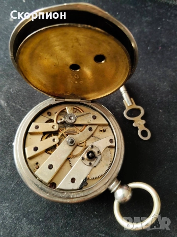 Швейцарски джобен часовник 1900г. с посребрени капаци - с ключе - ПЕРФЕКТЕН - ПРОМОЦИЯ, снимка 7 - Джобни - 48361698