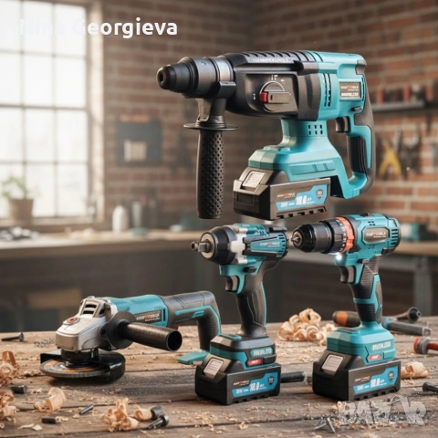 Комплект 4 в 1 - акумулаторен перфоратор, винтоверт, гайковерт и ъглошлайф 36V, снимка 2 - Куфари с инструменти - 53857923