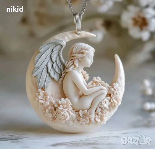 Ангел фея момиче на луна с цветя силиконов молд форма фондан шоколад декор, снимка 2 - Форми - 48818102