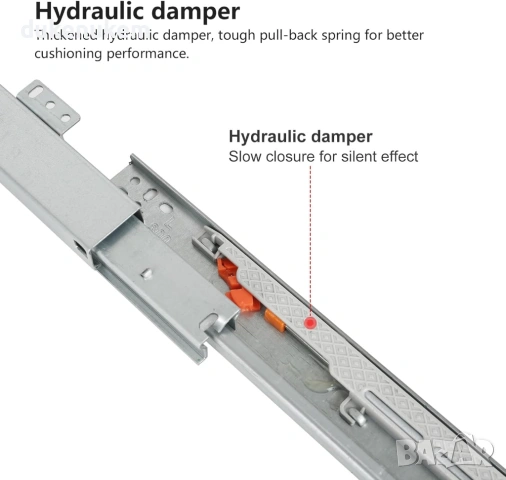 Комплект Долни водачи за чекмеджета с пълно изтегляне и плавно затваряне – 20 см, снимка 6 - Шкафове - 53189261