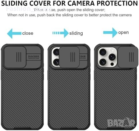 Нов калъф за телефон iPhone 15 Pro Max Капак с Плъзгаща Защита на Камерата Черен Айфон кейс, снимка 3 - Калъфи, кейсове - 42558333