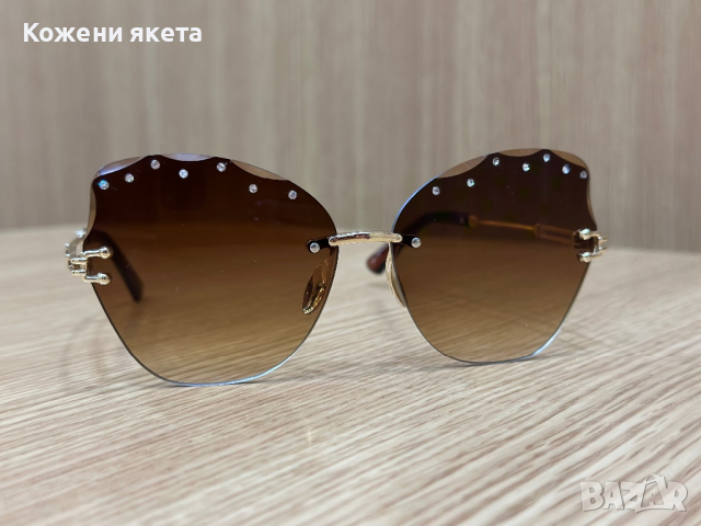 Слънчеви очила кафеви стъкла със сребристи бляскави камъчета, снимка 1 - Слънчеви и диоптрични очила - 44529657