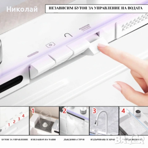 Комплект Умна кухненска мивка с изтеглящ се кран – LED дисплей, водопад, филтриране, 20 / 24 / 28 см, снимка 3 - Други - 53115707