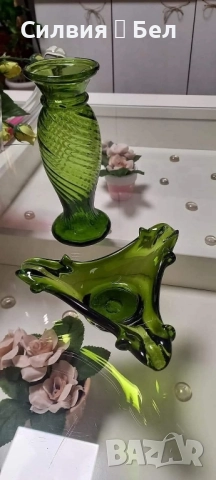 Арт зелено стъкло 💚 , снимка 3 - Антикварни и старинни предмети - 51588381