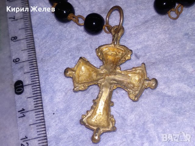 СТАРА РИМОКАТОЛИЧЕСКА МОЛИТВЕНА ОГЪРЛИЦА БРОЕНИЦА с ЖЕЛЯЗНО КРЪСТЧЕ с ПОЗЛАТА и КРИСТАЛИ ИКОНА 37224, снимка 12 - Антикварни и старинни предмети - 40392062