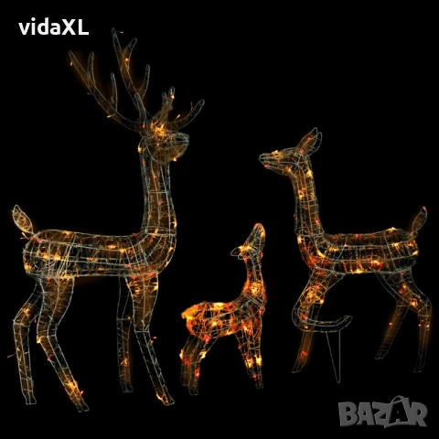 vidaXL Акрилна коледна украса семейство елени, 300 LED, цветна(SKU:329796)