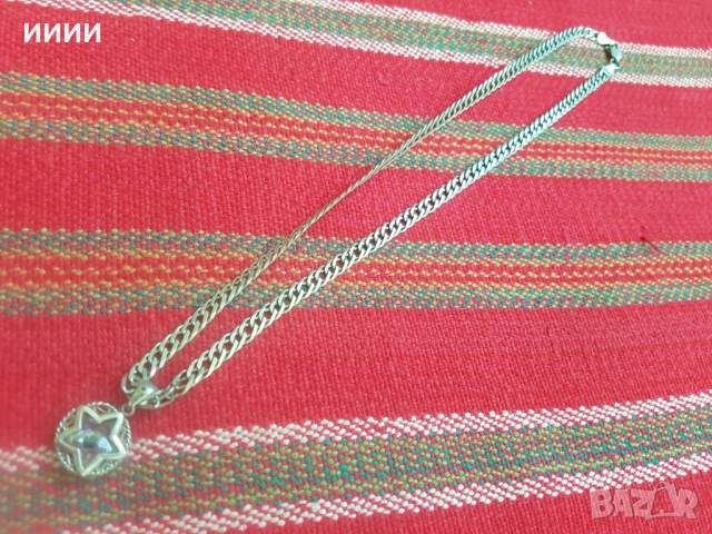 Сребрно колие ланец с медальон с камък звезда, снимка 4 - Колиета, медальони, синджири - 53261535