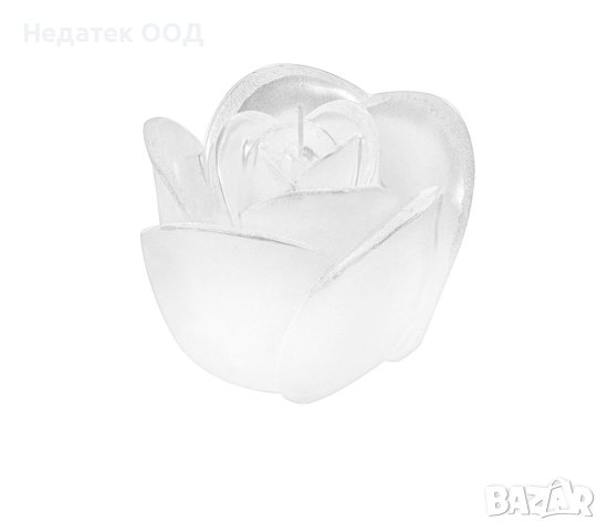Свещ, 3D Rose, бяла с брокат, 12x12x10cm