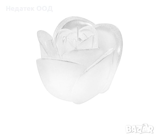 Свещ, 3D Rose, бяла с брокат, 12x12x10cm