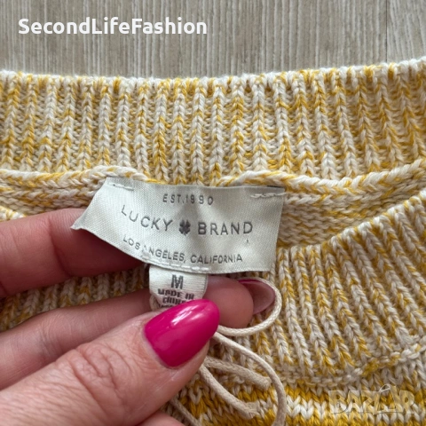 Дамски пуловер Lucky Brand, размер M, жълт, плетен с къс ръкав, снимка 2 - Блузи с дълъг ръкав и пуловери - 53505160