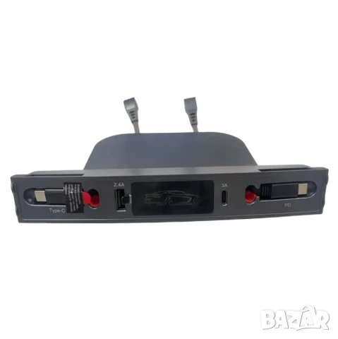 Разширителен Хъб за Tesla Model 3/Y 2021–2024, 2xUSB-C, 2xUSB-A, Бързо Зареждане, Лесно Фиксиране!