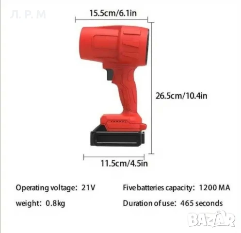 Акумулаторен Турбо Пистолет Мощна Духалка за листа, автомивка, сняг, снимка 4 - Аксесоари и консумативи - 51033943