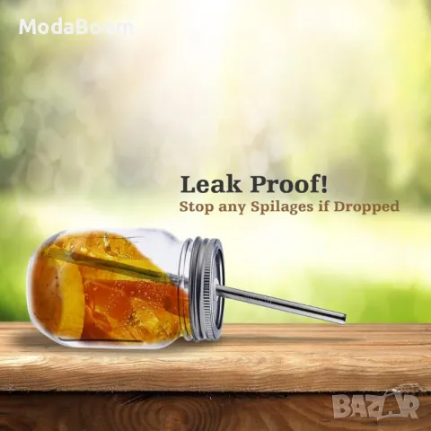 Прозрачна стъклена чаша с капак и сламка, 450мл, снимка 3 - Чаши - 48931826