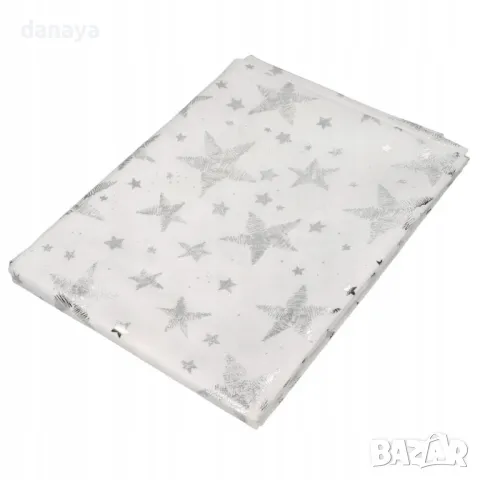 5289 Бяла коледна покривка за маса Сребърни звезди, снимка 6 - Покривки за маси - 47734197