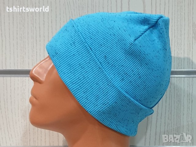 Нова мъжка зимна шапка рипс с подгъв в цвят син меланж, снимка 3 - Шапки - 39333037