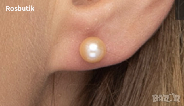 Златни обеци с розови перли 9К жълто злато