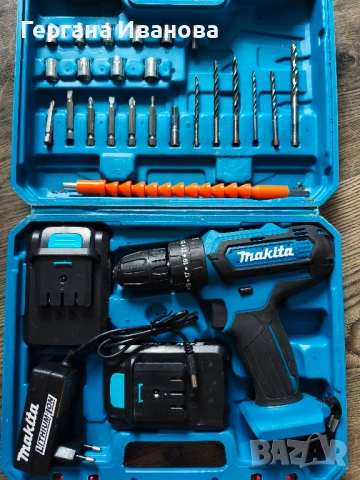 Акумулаторен винтоверт Makita + батерия, зарядно и комплект аксесоари