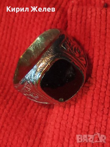 СТАРИНЕН БРОНЗОВ ПОСРЕБРЕН МАСИВЕН ПРЪСТЕН с ЧЕРЕН ОНИКС РЪЧНА ИЗРАБОТКА 22227, снимка 9 - Антикварни и старинни предмети - 33127081