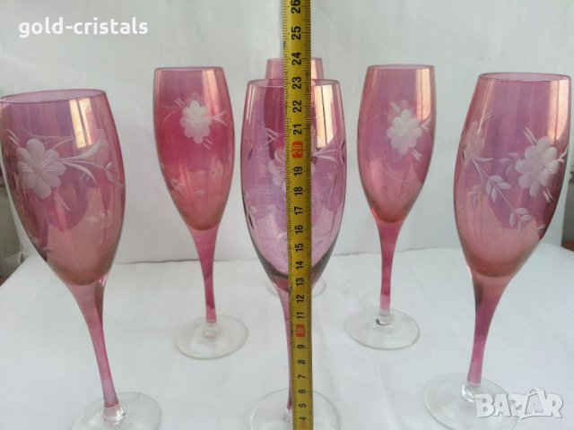 Ретро стъклени чаши гравирани цветно стъкло, снимка 5 - Антикварни и старинни предмети - 33817854